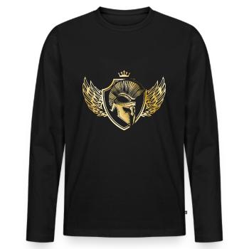 crête de casque spartiate or - T-shirt manches longues Premium bio Homme - noir - Devant - Nico (187cm)