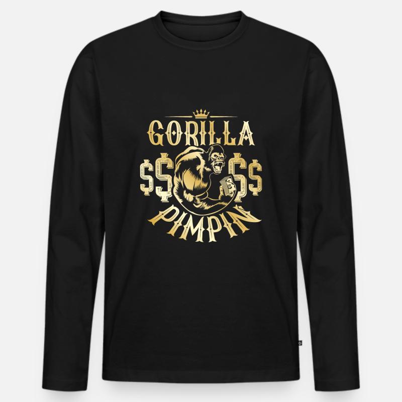 Gorilla Pimpin Hustle - Männer Premium Bio Langarmshirt - Schwarz