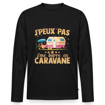 Humour Camping Je Peux Pas J'me Barre En Caravane - T-shirt manches longues Premium bio Homme - noir - Devant - Nico (187cm)