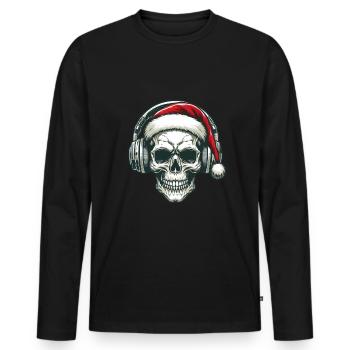 Tête de mort Noël musique casque Noël - T-shirt manches longues Premium bio Homme - noir - Devant - Nico (187cm)