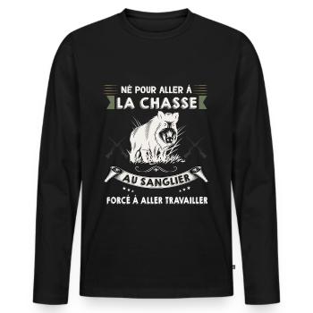 Chasser le Sanglier Cadeau Homme - T-shirt manches longues Premium bio Homme - noir - Devant - Nico (187cm)
