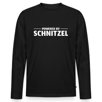 Powered by Schnitzel - Männer Premium Bio Langarmshirt - Schwarz - Vorne - Nico (187cm)