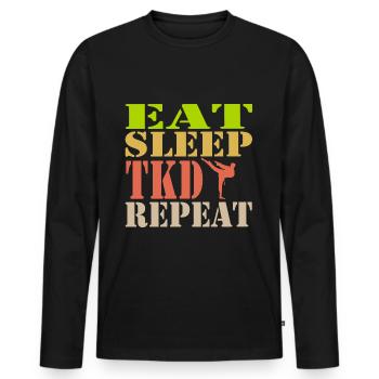 Taekwondo TKD Retro Style - Répétez votre sommeil - T-shirt manches longues Premium bio Homme - noir - Devant - Nico (187cm)