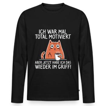 Unmotivierte Kaffee liebende mürrische Katze - Männer Premium Bio Langarmshirt - Schwarz - Vorne - Nico (187cm)