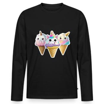 Einhorn Eis in Waffel Unicorn Ice in Waffle - Männer Premium Bio Langarmshirt - Schwarz - Vorne - Nico (187cm)