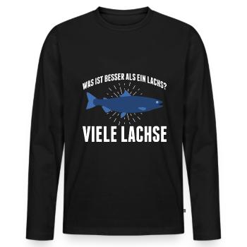 Was ist besser als ein Lachs? Viele Lachse - Männer Premium Bio Langarmshirt - Schwarz - Vorne - Nico (187cm)