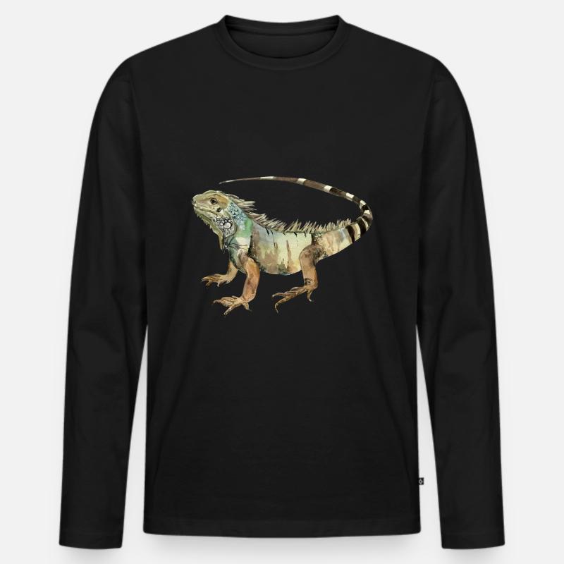 Leguan - Männer Premium Bio Langarmshirt - Schwarz