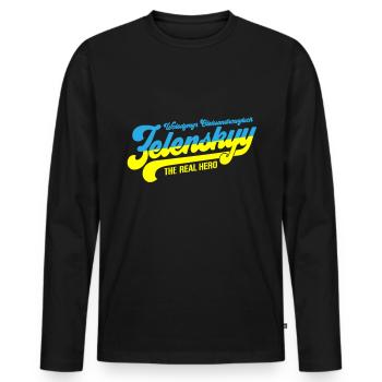 Zelenskyy | Le vrai héros ukrainien - T-shirt manches longues Premium bio Homme - noir - Devant - Nico (187cm)