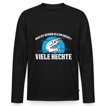 Was ist besser als Hecht? Viele Hechte - Männer Premium Bio Langarmshirt - Schwarz - Vorne - Nico (187cm)