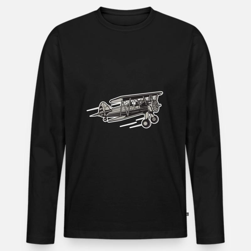 Flugzeug Airplane - Männer Premium Bio Langarmshirt - Schwarz