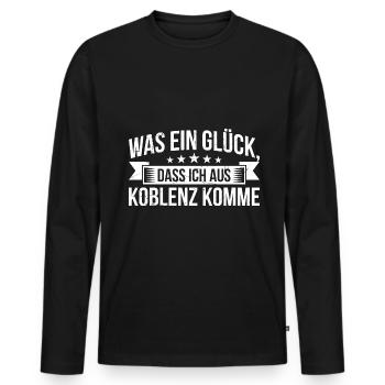 Was Ein Glück, Dass Ich Aus Koblenz Komme Heimatve - Männer Premium Bio Langarmshirt - Schwarz - Vorne - Nico (187cm)