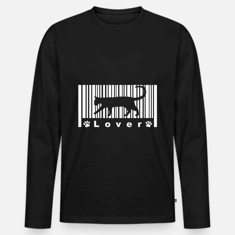Katze - Kätzchen - Symbol - Barcode - Strichcode - Männer Premium Bio Langarmshirt - Schwarz