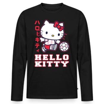 Hello Kitty Spielt Fussball - Männer Premium Bio Langarmshirt - Schwarz - Vorne - Nico (187cm)