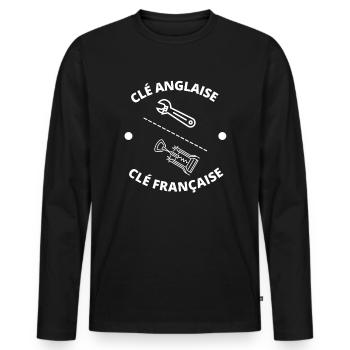 Clé anglaise, clé française bricoleur - T-shirt manches longues Premium bio Homme - noir - Devant - Nico (187cm)