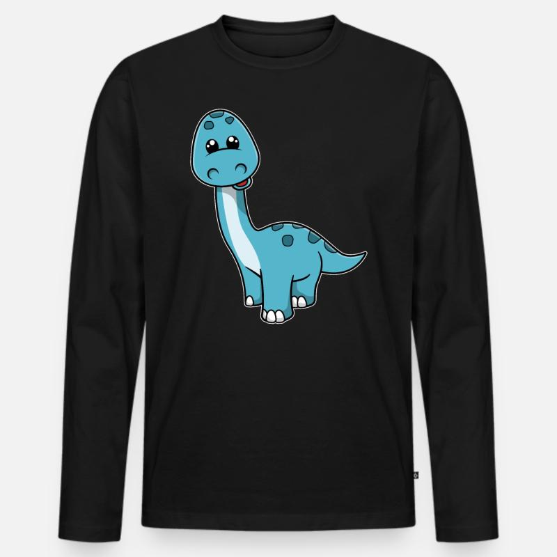 Netter Kleiner Lächelnder Dinosaurier - Männer Premium Bio Langarmshirt - Schwarz