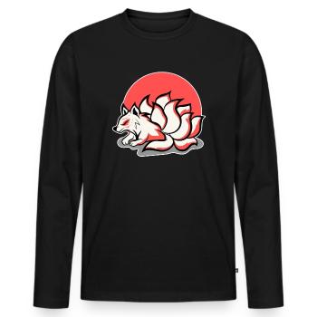 Kitsune Modern Kawaii Kami Inari Japanischer Fuchs - Männer Premium Bio Langarmshirt - Schwarz - Vorne - Nico (187cm)