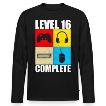 16th Birthday Gaming Level Complete Gift - Men's Premium Organic Long Sleeve Shirt - black - Front - Nico (187cm)