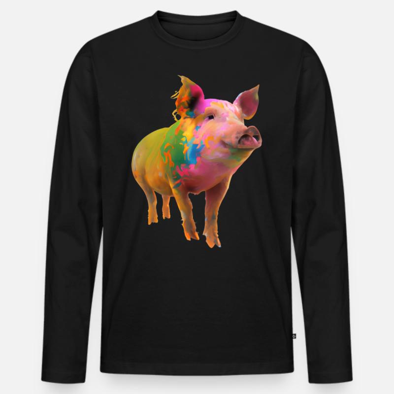 Farbenfrohes Schwein - Männer Premium Bio Langarmshirt - Schwarz