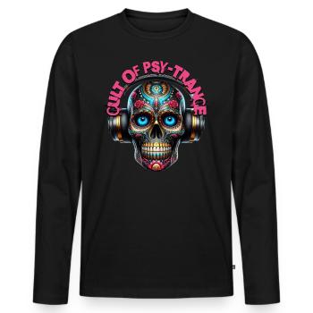 CULT OF PSY-TRANCE - Cool Skull with Headphones! - Men's Premium Organic Long Sleeve Shirt - black - Front - Nico (187cm)