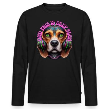 OMD THIS IS DEEP TECH -Cute Beagle with Headphones - Men's Premium Organic Long Sleeve Shirt - black - Front - Nico (187cm)