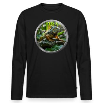 Iguana Animal - 2 - Men's Premium Organic Long Sleeve Shirt - black - Front - Nico (187cm)
