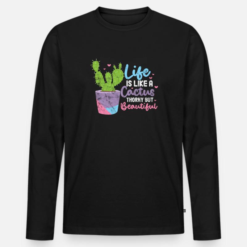 Kaktus - Männer Premium Bio Langarmshirt - Schwarz