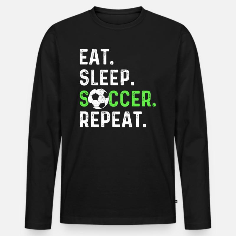 Eat sleep soccer repeat - Männer Premium Bio Langarmshirt - Schwarz