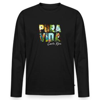 Costa Rica Holiday Central America Pura Vida Gift - Men's Premium Organic Long Sleeve Shirt - black - Front - Nico (187cm)