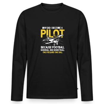 Pilot Flugzeug Fliegen Flieger Geschenk - Männer Premium Bio Langarmshirt - Schwarz - Vorne - Nico (187cm)