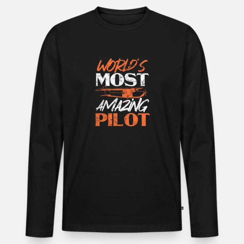 Pilot - Männer Premium Bio Langarmshirt - Schwarz