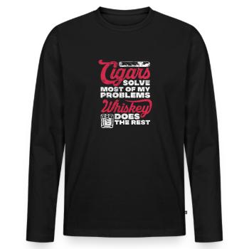 Cigar Whiskey - Men's Premium Organic Long Sleeve Shirt - black - Front - Nico (187cm)