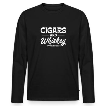 Cigare Whisky Fumer Fumer Cigare Cadeau - T-shirt manches longues Premium bio Homme - noir - Devant - Nico (187cm)