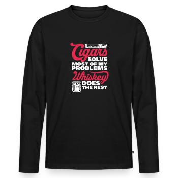 Cigare Whisky Fumer Fumer Cigare Cadeau - T-shirt manches longues Premium bio Homme - noir - Devant - Nico (187cm)