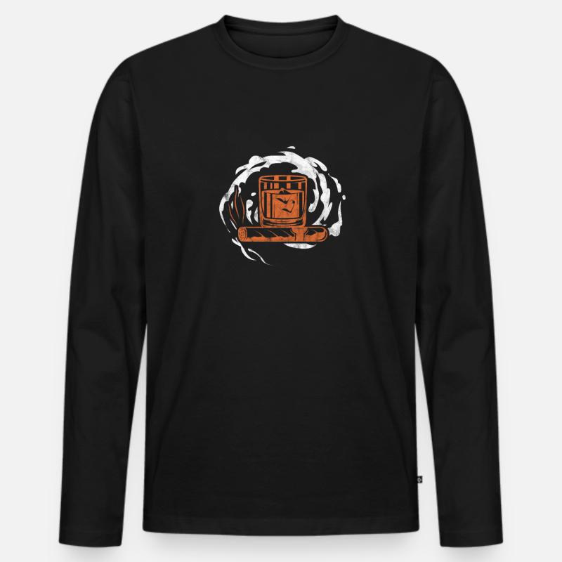 Zigarre Whiskey - Männer Premium Bio Langarmshirt - Schwarz