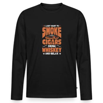 Cigare Whisky Fumer Fumer Cigare Cadeau - T-shirt manches longues Premium bio Homme - noir - Devant - Nico (187cm)