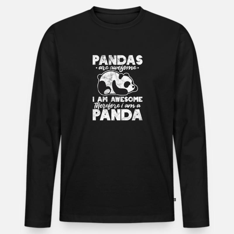 Panda - Männer Premium Bio Langarmshirt - Schwarz