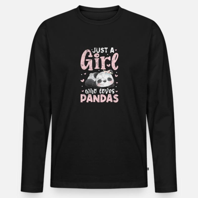 Panda - Männer Premium Bio Langarmshirt - Schwarz