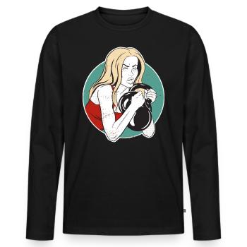 Bodybuilder Leg Day Girl Kettlebells Fitness - T-shirt manches longues Premium bio Homme - noir - Devant - Nico (187cm)