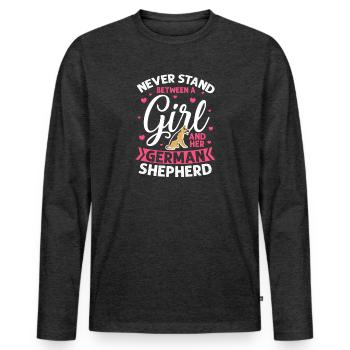 Berger allemand Fille Chien Pet Cadeau - T-shirt manches longues Premium bio Homme - anthracite chiné - Devant - Nico (187cm)