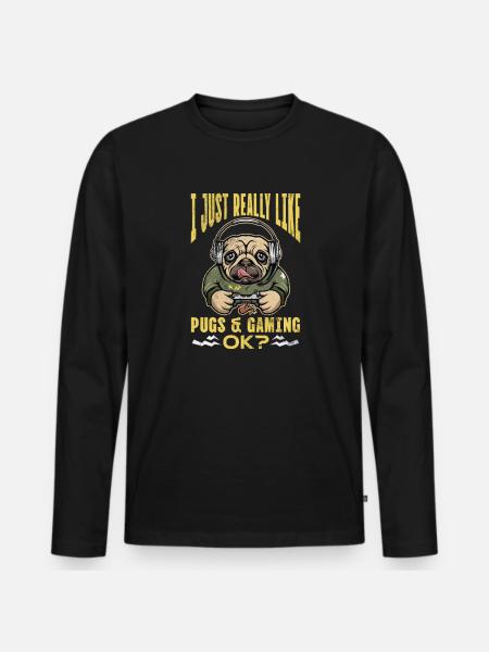 Mops - Männer Premium Bio Langarmshirt - Schwarz