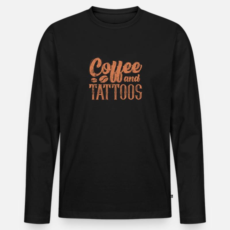 Kaffee Tattoo - Männer Premium Bio Langarmshirt - Schwarz