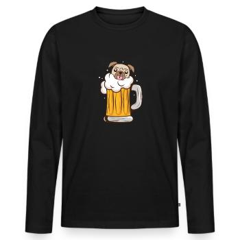 Pulin Chien Chien Ami Pet Bière Pug Cadeau - T-shirt manches longues Premium bio Homme - noir - Devant - Nico (187cm)