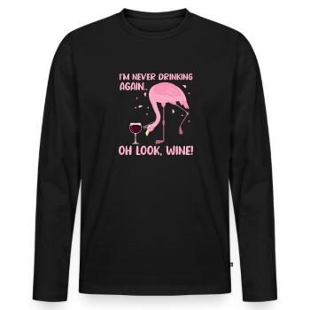Flamingo Wein Pink Vogel Sommer Urlaub Geschenk - Männer Premium Bio Langarmshirt - Schwarz - Vorne - Nico (187cm)