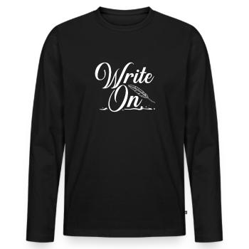 author - Men's Premium Organic Long Sleeve Shirt - black - Front - Nico (187cm)