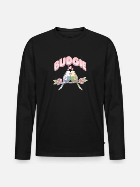 Budgie Bird Pet Parakeet Gift - Men's Premium Organic Long Sleeve Shirt - black