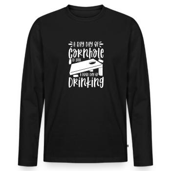 Cornhole Beanbag Sackloch Geschenk - Männer Premium Bio Langarmshirt - Schwarz - Vorne - Nico (187cm)