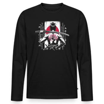 Samouraï - T-shirt manches longues Premium bio Homme - noir - Devant - Nico (187cm)