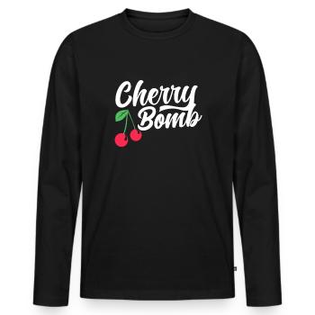 Kirsche Kirschbaum Kirschblüte Frucht Geschenk - Männer Premium Bio Langarmshirt - Schwarz - Vorne - Nico (187cm)
