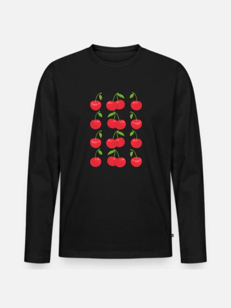 Kirsche Kirschbaum Kirschblüte Frucht Geschenk - Männer Premium Bio Langarmshirt - Schwarz