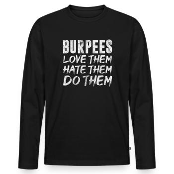 Burpees - Männer Premium Bio Langarmshirt - Schwarz - Vorne - Nico (187cm)